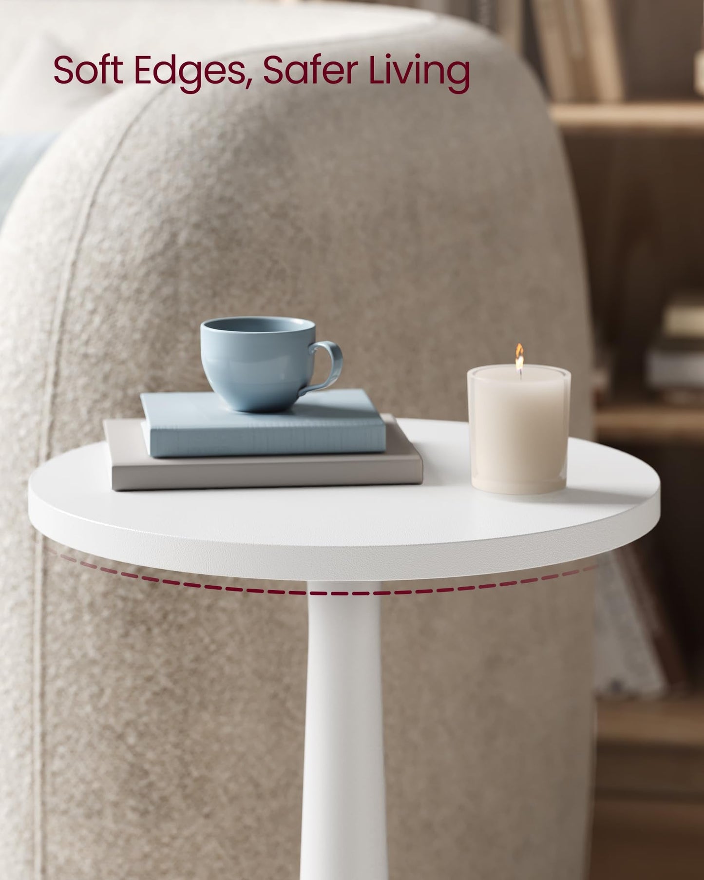 VASAGLE MARIEL Collection - Round Side Table, Small Drink End Table for Small Spaces, Accent Nightstand, Solid Wood Leg, Mid-Century Modern, for Living Room Bedroom, Cloud White ULET293WB02S