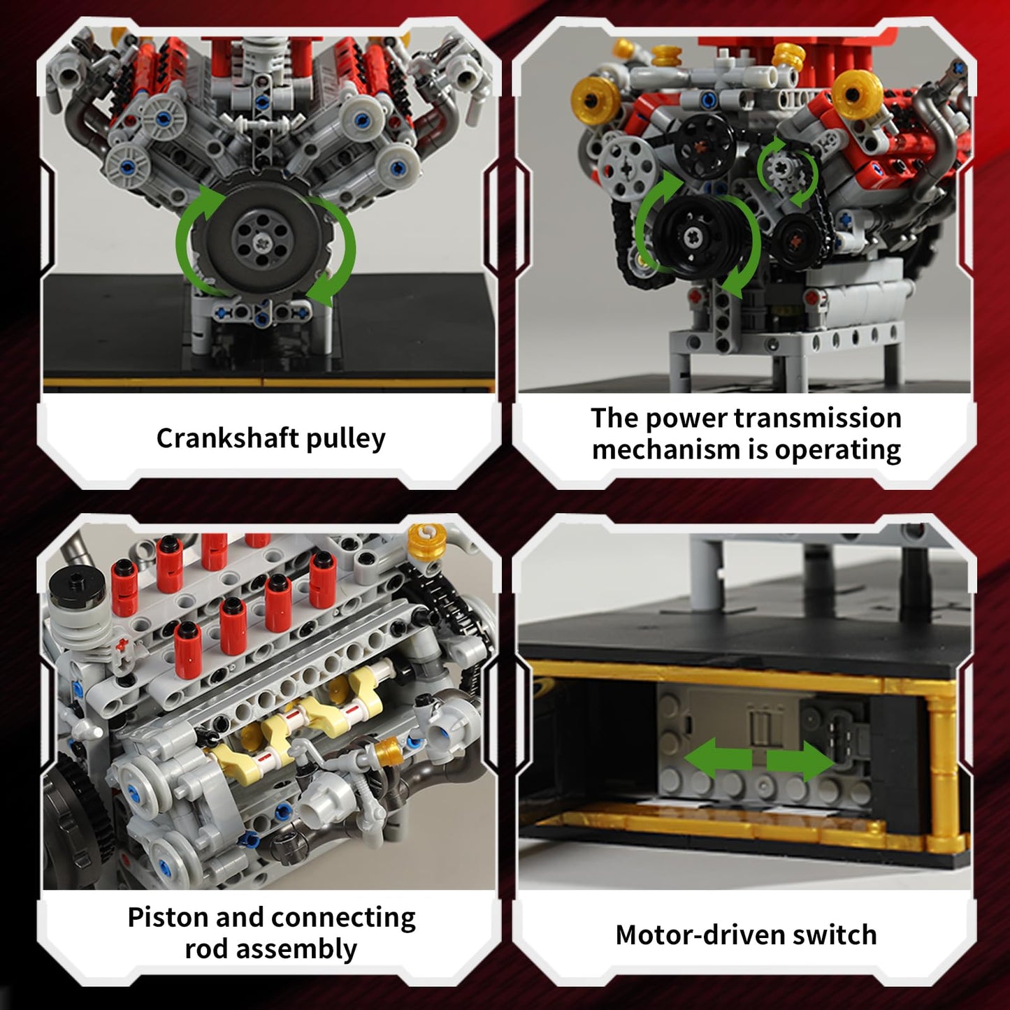 NERCISU V8 Engine Technic Building Blocks Set That Runs Smoothly, Build Your Own 8 Cylinder Visible Dynamic 488 Engine Model Kit with Motor, STEM Educational Gift for Adults & Boys Ages 8+(1123PCS)