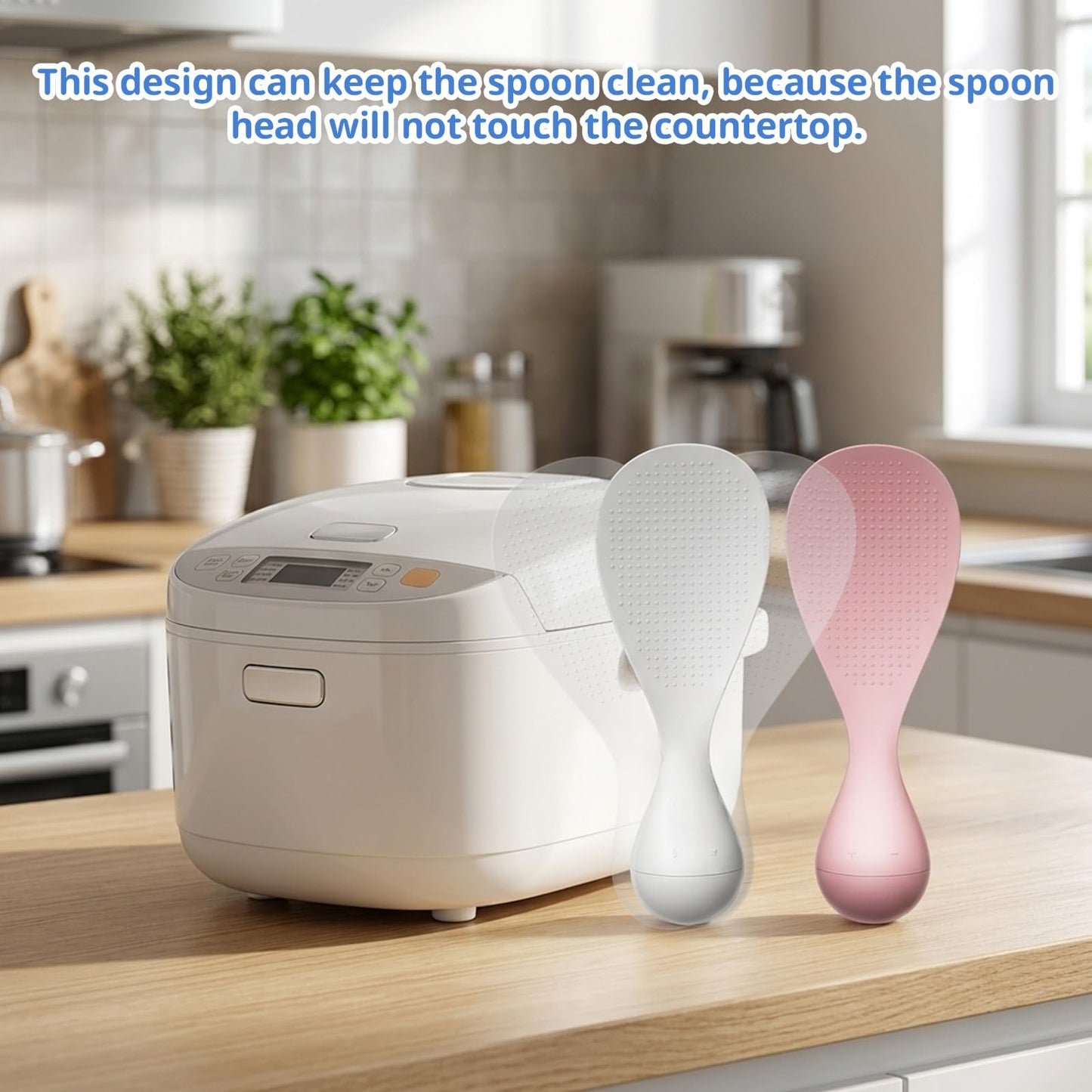 2PCS Non Stick Vertical Rice Spoon, Rice Scoop, Silicone Rice Paddle for Easy Serving,Vertical Design for Space Saving, PP Material Durable Construction