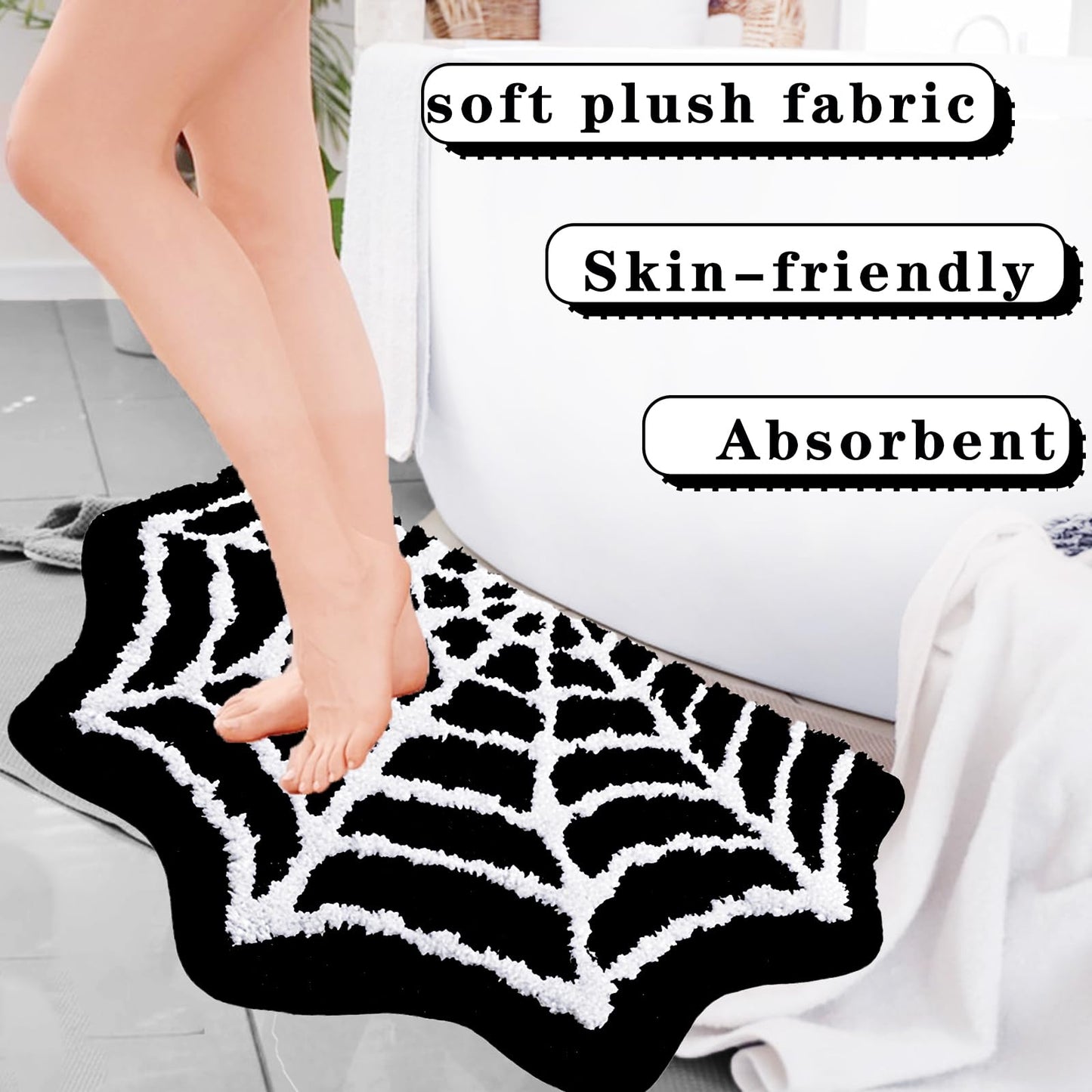 Spider Web Bath Mat,31x20 Inch Halloween Bathing Non-Slip Rug Spiderweb Gothic Area Goth Carpet for Front Door,Kitchen,Living Room,Bedroom,Machine Washable Update