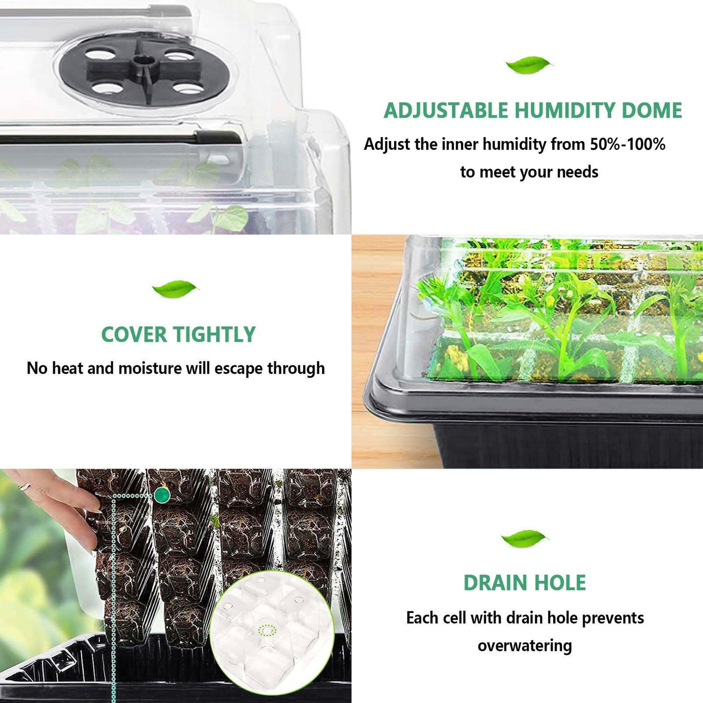SZSJA Seed Starter Tray with Grow Light, 2 Packs 80 Cells Seed Starting Kit, Reusable Seedling Starter Trays with Humidity Dome, Plant Germination Trays for Indoor Seed Starter Kit, Black