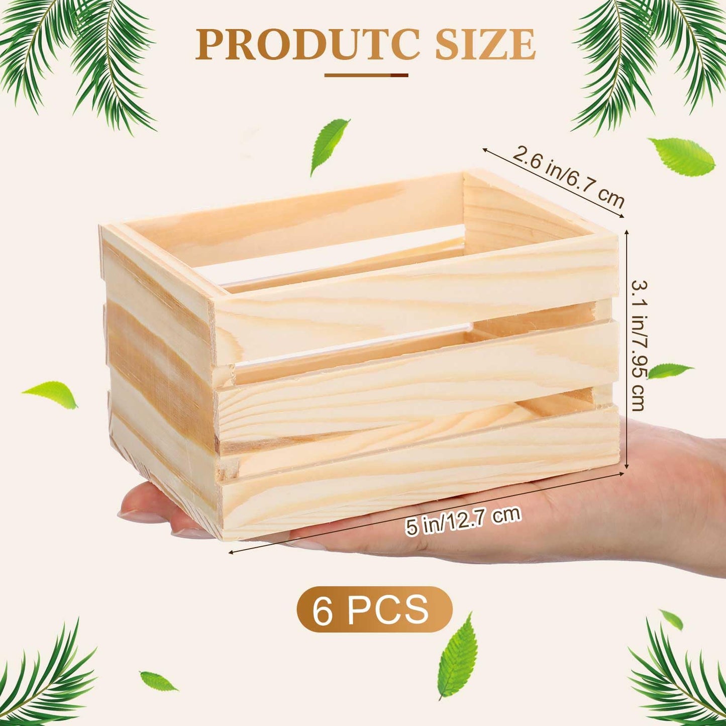 Roowest 6 Pcs Wood Crate Decoration Sets Mini Storage 5" Farmhouse Table Centerpiece Decor Kit for Spring Birthday Wedding Home Decor