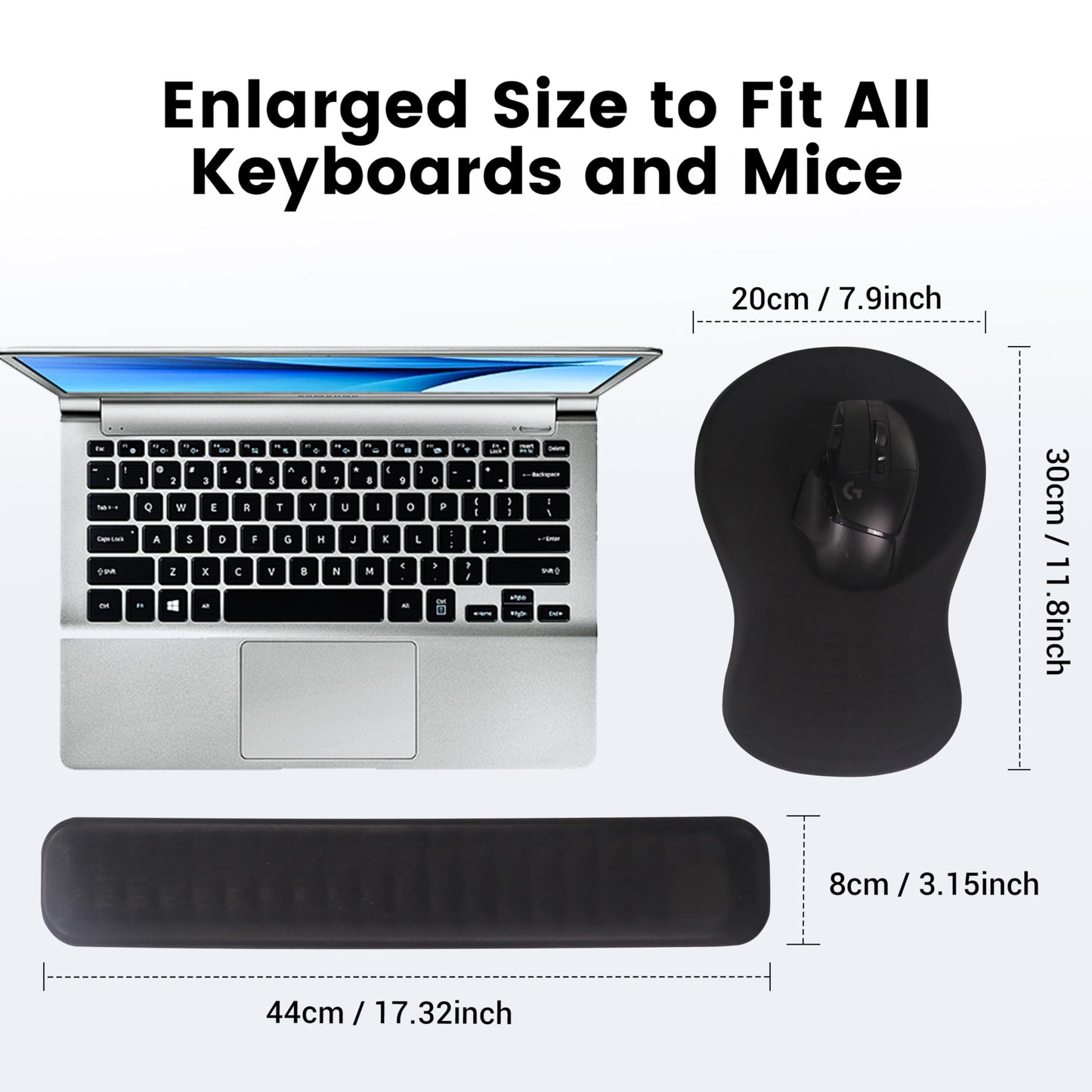 MEKASS Ergonomic Mouse Pad and Keyboard Wrist Rest Set, Super Soft Memory Foam Desk Wrist Support for Computer Keyboard, Non-Slip Arm Palm Rests Cushion for Typing Gaming Office Laptop Mac (Black)