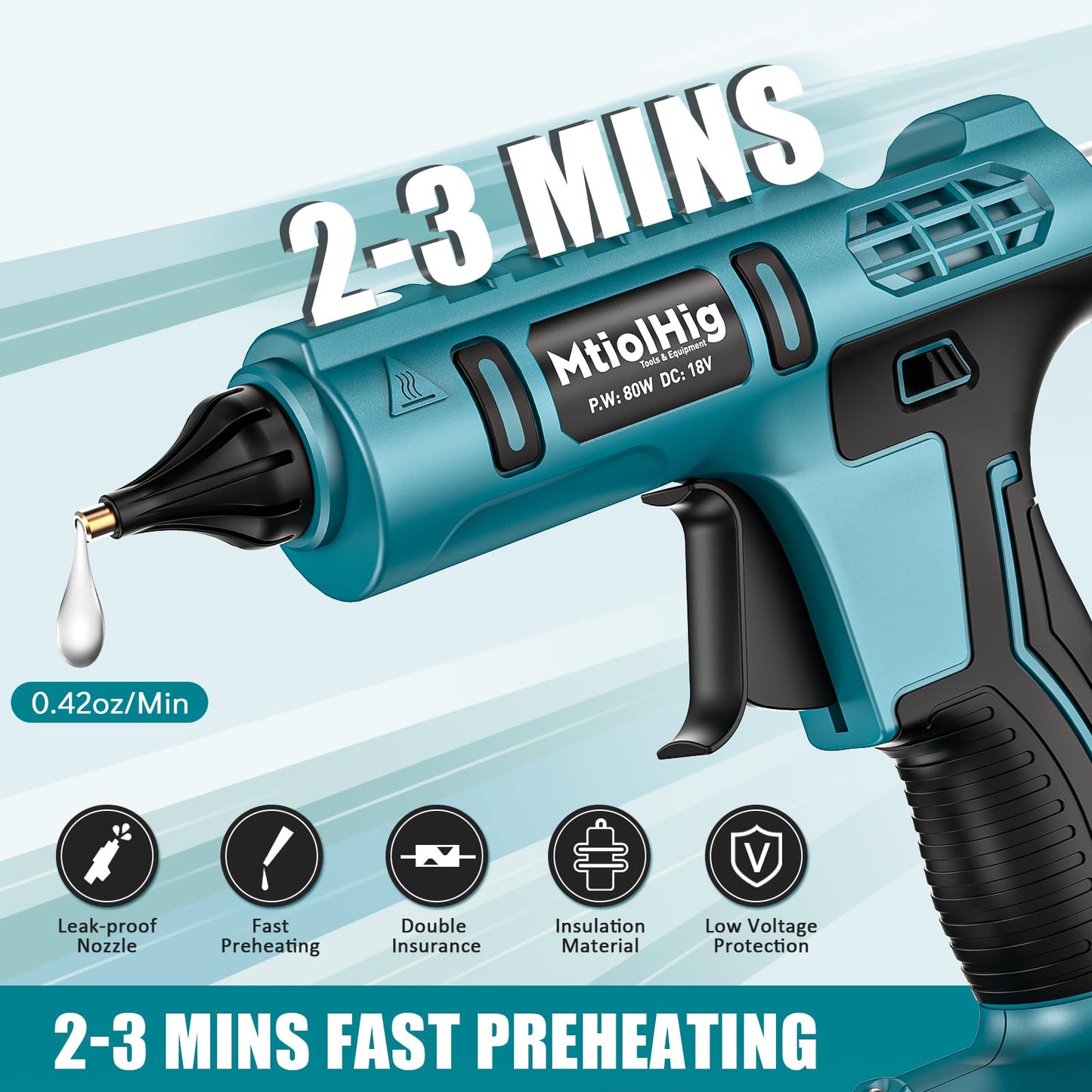 MtiolHig Cordless Hot Glue Gun Compatible with Makita 18v Battery (Tool Only) Handheld Wireless Power Heavy Duty Hot Glue Gun Full Size Kit with 20pcs 0.43'' Hot Glue Stick for Arts & Crafts