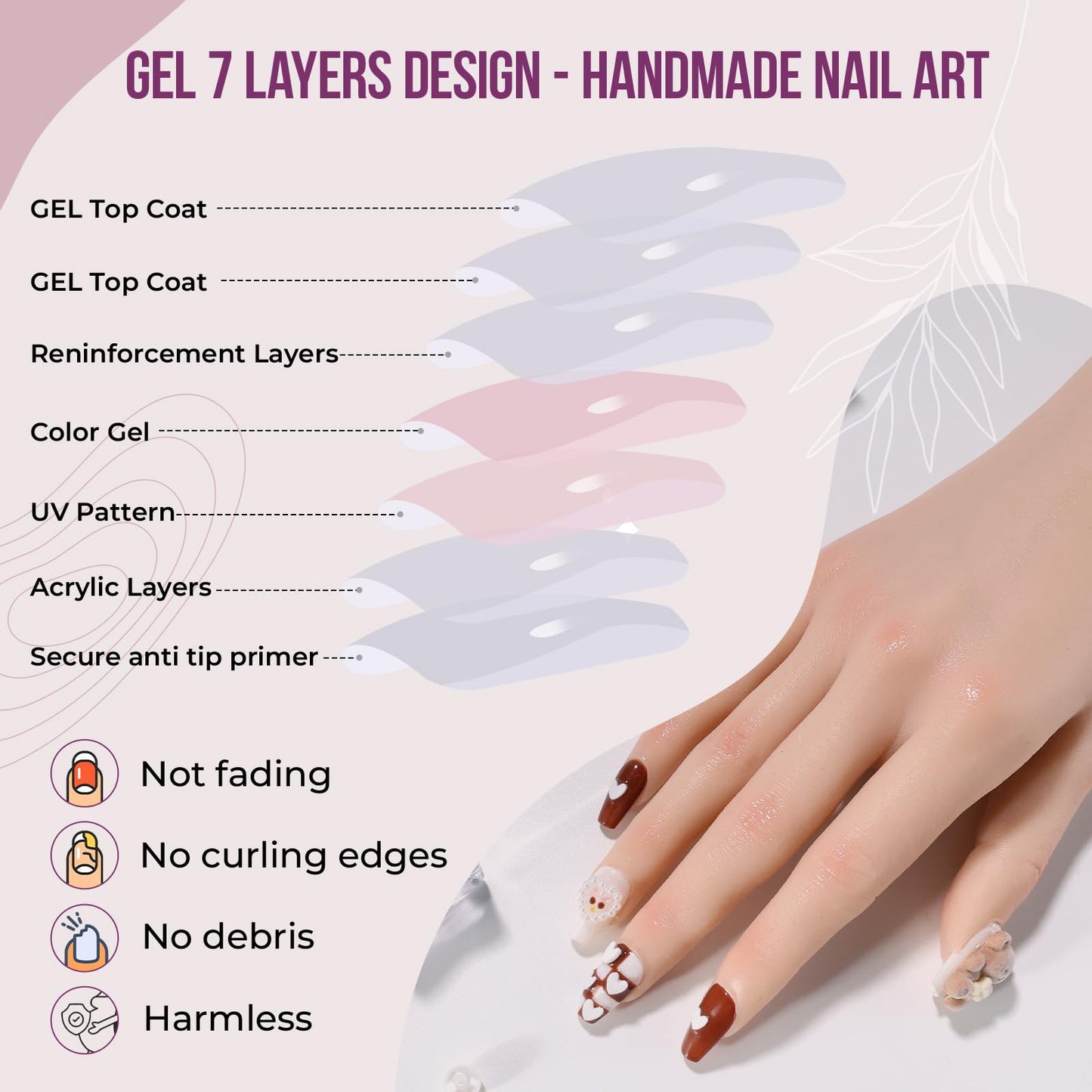 XODITO Fake Nails Set Brown White Long Medium Square Cute 3D Bear Love False Nail Tips, Press On Nails, Artificial Art Nails Finger Manicure for Women and Girls(CDJ0003-L)
