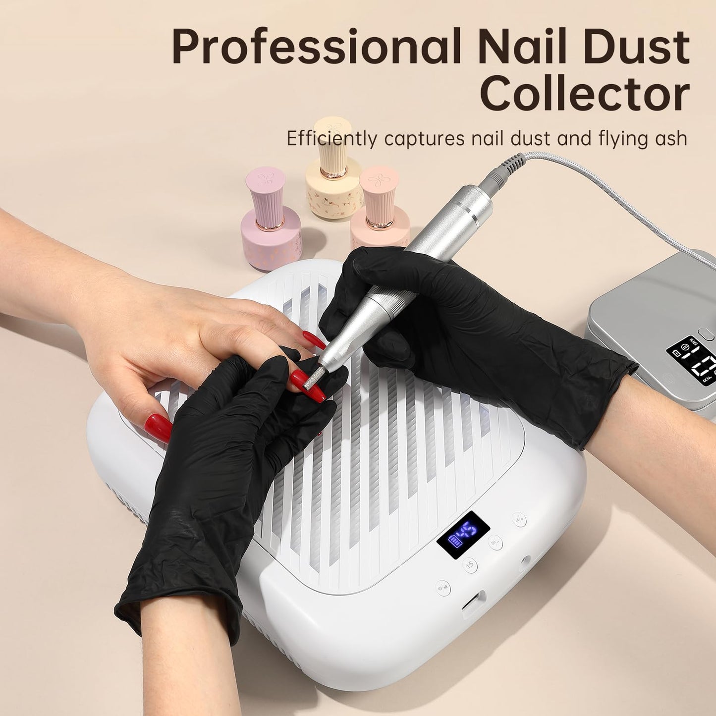 Nail Dust Collector CHRISTINE SHELLY, Cordless Rechargeable 4500RPM Vacuum Nail Tech Fan Extractor, Professional Duster Suction, Low Noise, Salon&Home