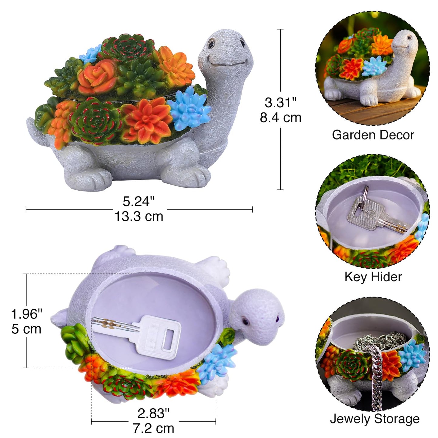 Fashionoda Outdoor Turtle Key Hider Statue - Cute Succulent Turtle Hide a Key Outdoor Decorative - Small Gift Box for Women, Home Decor & Gifts
