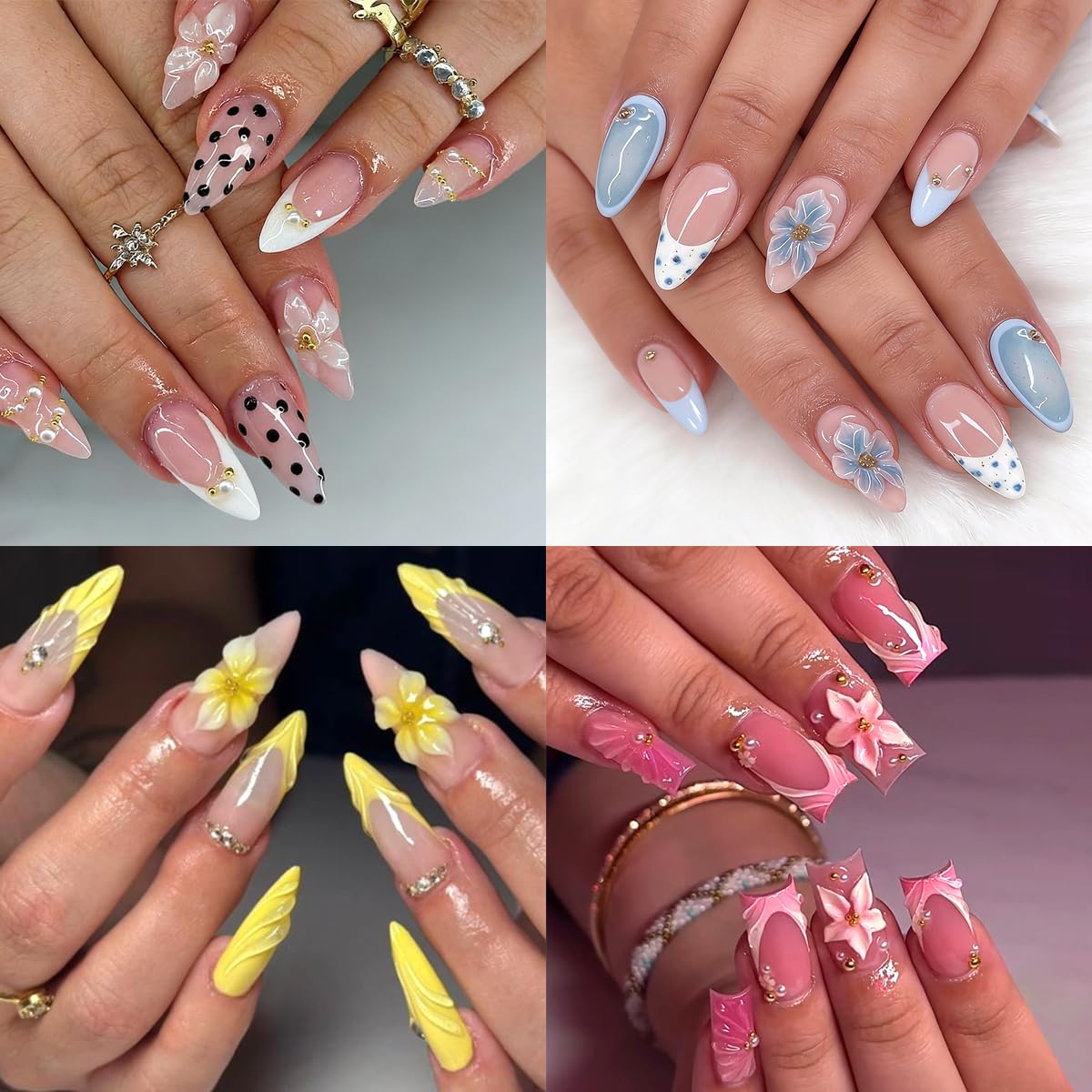 4Psc Summer Flower Nail Art Stickers 5D Embossed Self-Adhesive Hawaiian Floral Nail Stickers Hibiscus Flowers Nail Decals French Design Nail Decoration Supplies for Women DIY Manicure