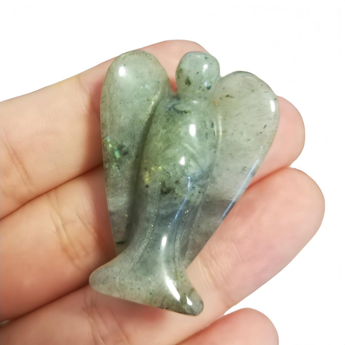 Afucats Natural Moonstone Healing Guardian Angel Indoor Decorative Stone,1.5 Inches Carving Pocket Palm Statue,Gift for Her Christmas Décor