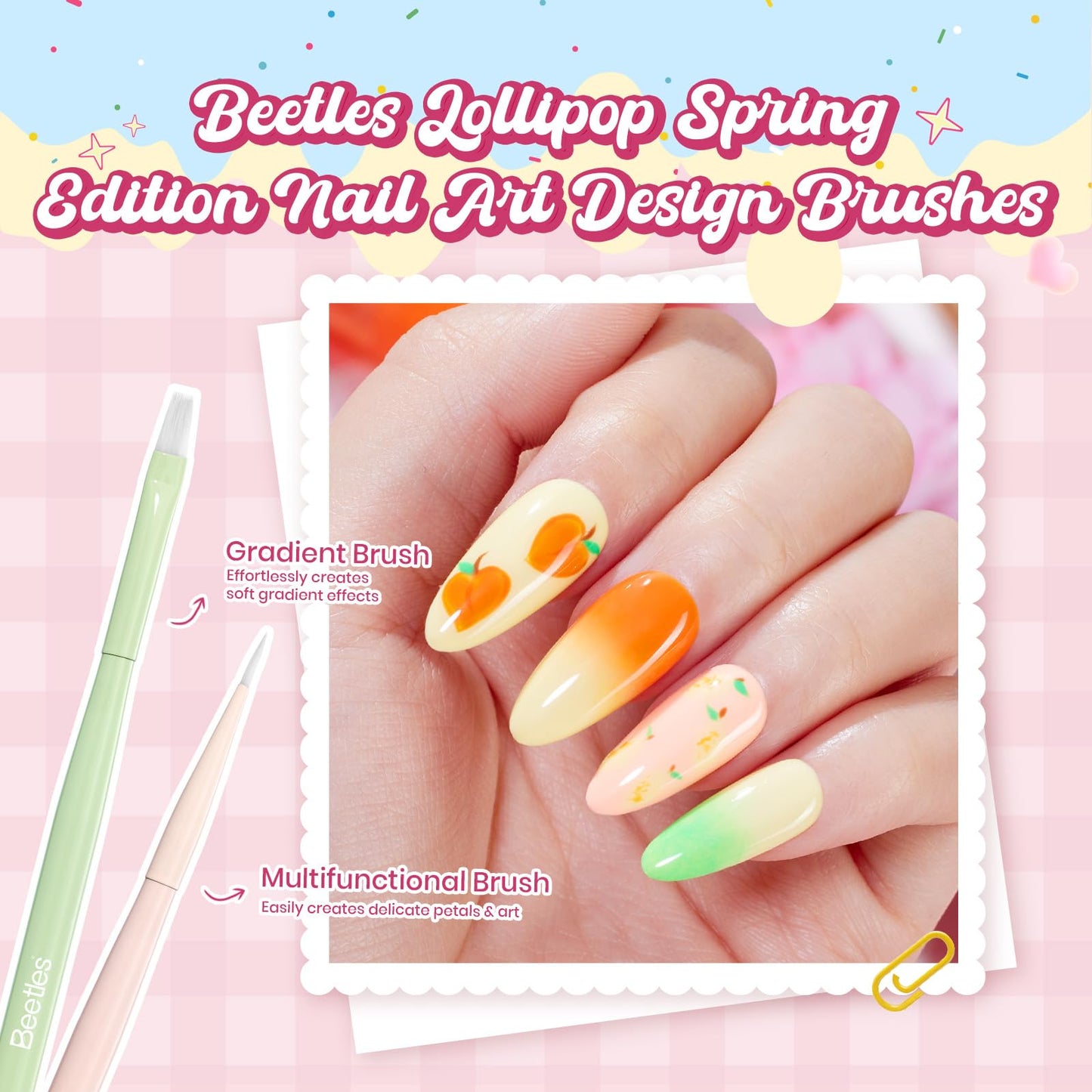 Beetles Spring Nail Art Brushes 6pcs – Sweet Swirl Nail Art Tools Liner Brushes for Nails Dotting Tool Gradient French Manicure Design Pen with Floral Palette, Brush Holder, DIY Gift for Women