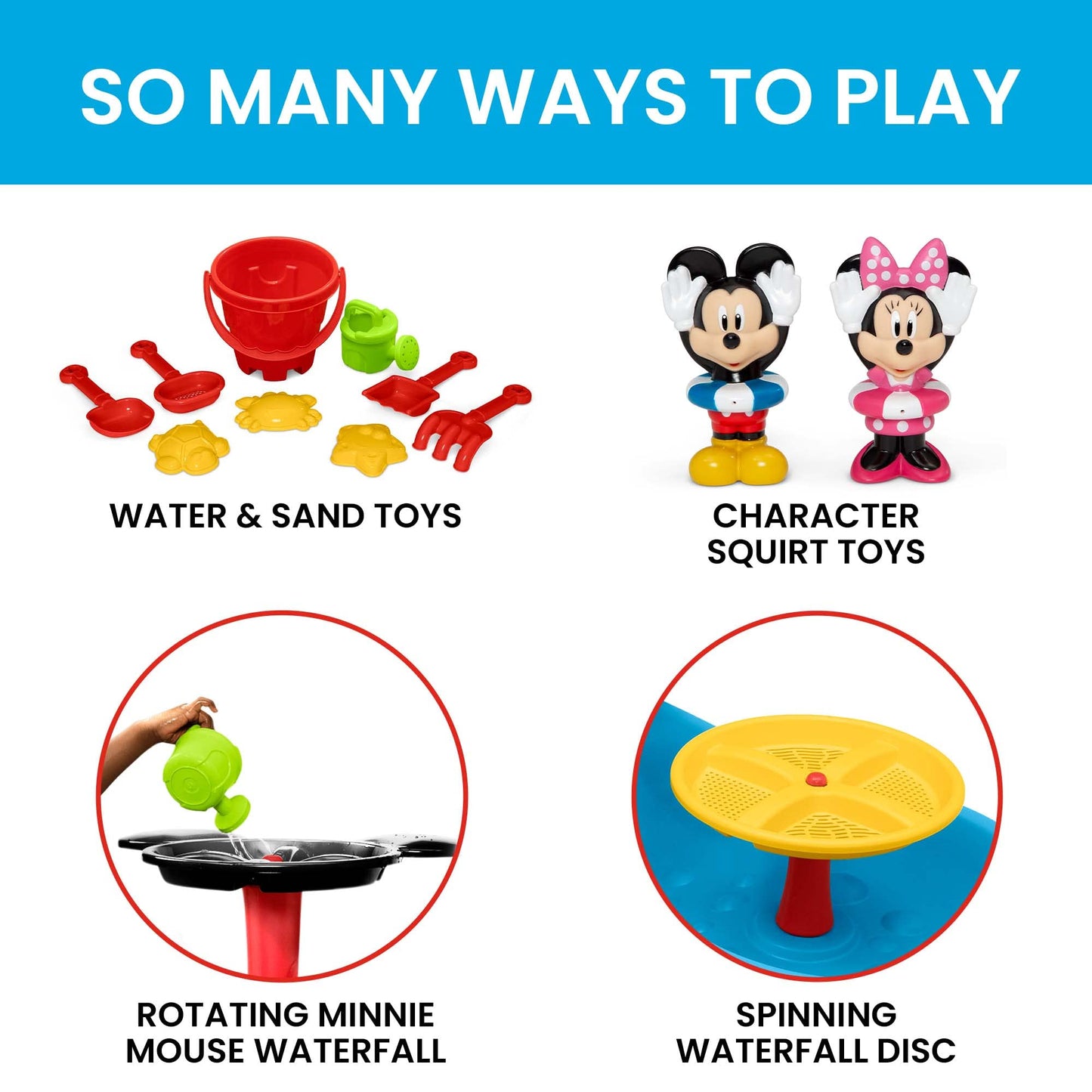 Disney Mickey Mouse Water Table by Delta Children| 3-Tier Water Play Table with 11-Piece Toy Set | Water Sensory Table + Summer Beach Toys for Outside Backyard for Toddlers Ages 2+, Blue