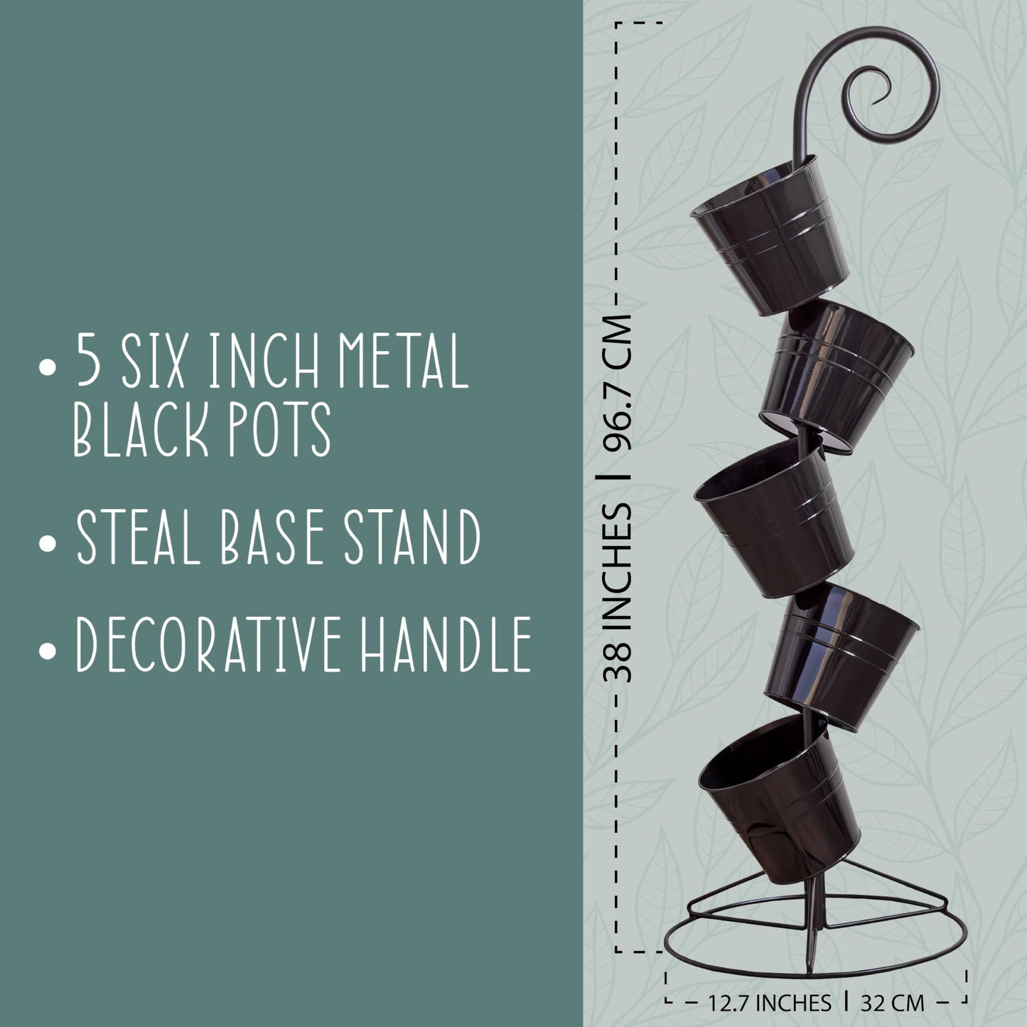 Esterno Hanging Flower Pot Tiered Stand (Black), Metal Outdoor Stacking Planter