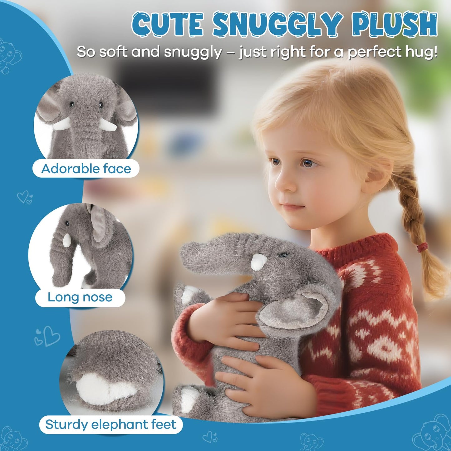 SnugBibble Elephant Plush Stuffed Animal with Multiple Realistic Sounds – Soft Cuddly Toy for Kids & Adults – Fun Gift for Baby Shower, Birthday, Christmas
