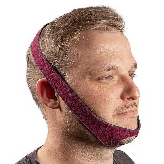 LifeSource Made in USA Universal Chin Strap for CPAP Users, Chin Strap for Snoring Solution, Breathable, Adjustable, Latex Free, Comfortable Sleep Support for Men & Women, Snoring Support, Ruby Red