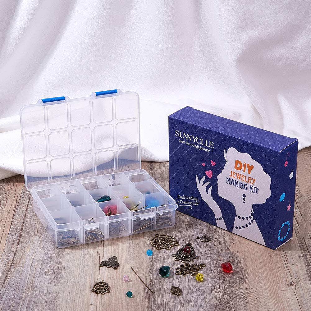 SUNNYCLUE 1 Box DIY 10 Pairs Chandelier Bohemian Earring Making Kit Earring Connector Feather Charms for Jewelry Making Kit Faceted Glass Beads Dream Catcher Links Leaf Assorted Bead Instruction
