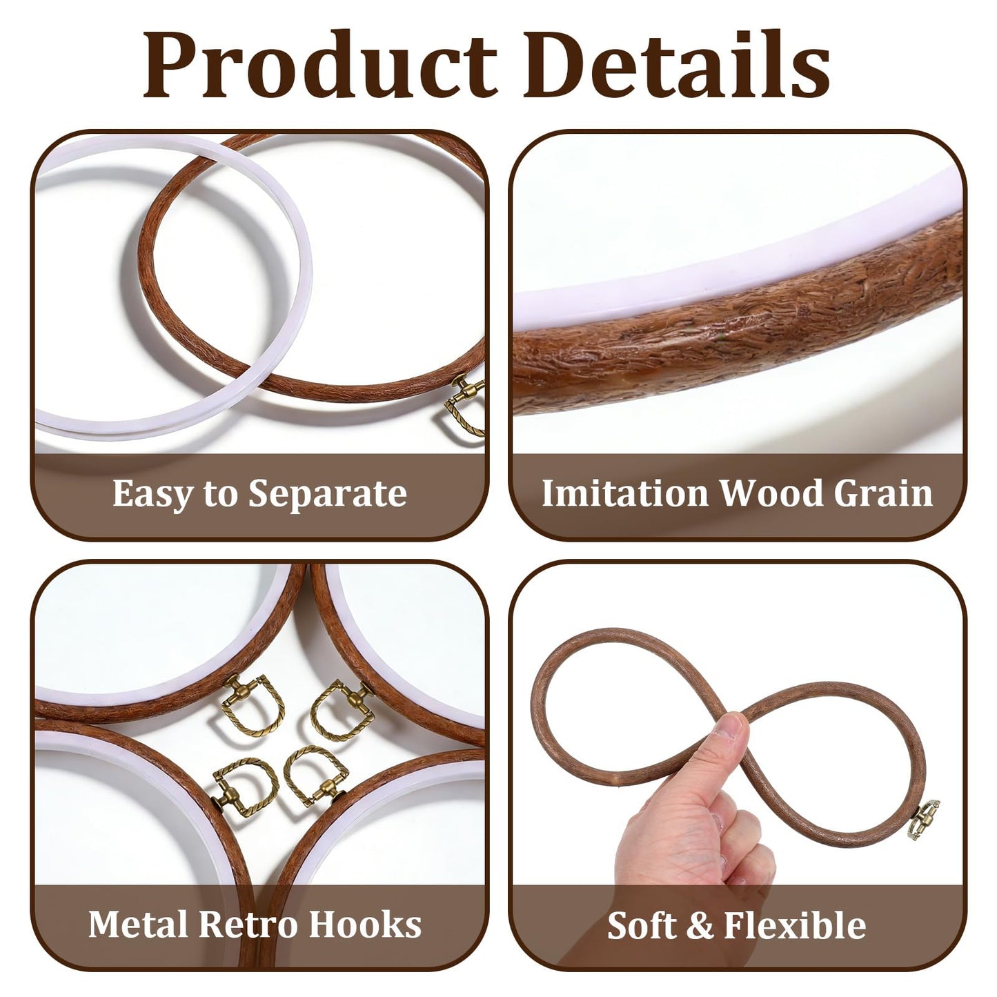 AOZUO 8 Pcs 8 Inch Embroidery Hoops, Round Imitated Wood Cross Stitch Hoop Rings Embroidery Frame Circle Display Frame Kits for Art Craft Sewing Embroidery Handy DIY Ornaments Decoration