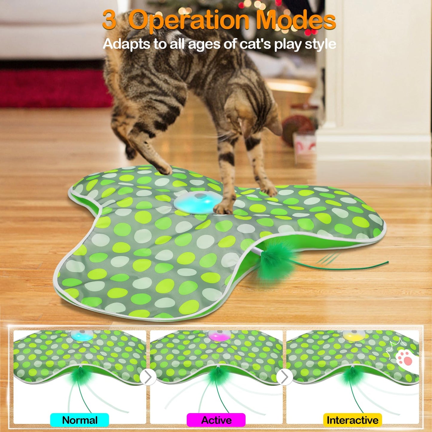 umosis Interactive Cat Toys Rechargeable,Moving Concealed Feathers,Real Mouse Squeaky,Touch Activated Cat Kitten Toy Exercise Toys for Indoor Bored Adult Cats