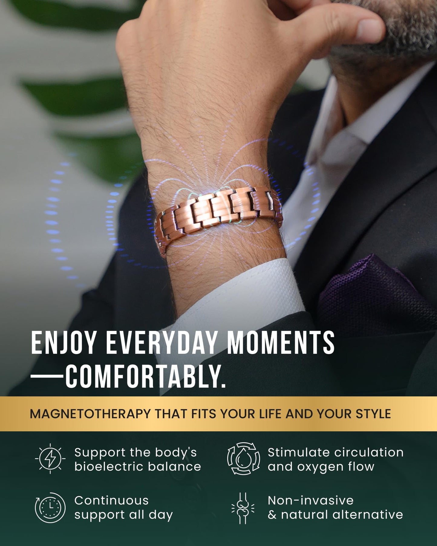 MagnetRX® Magnetic Copper Bracelet for Men — EllipseMAX 5X Strength 5,000 Gauss Magnets — Designed in USA & Patent Pending — Premium Mens Copper Bracelet with Adjustable Length