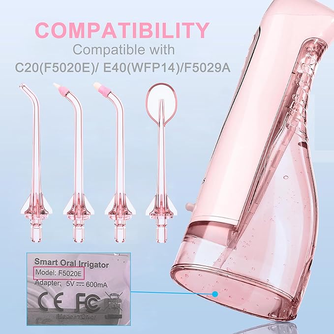 Water Flosser Tip Replacement Heads Oral Irrigator Refill Heads Jet Tips,Only Compatible COSLUS C20 (F5020E), E40 (WFP14), C31 (F5023), C50, and C51 Water Flosser（Pink）