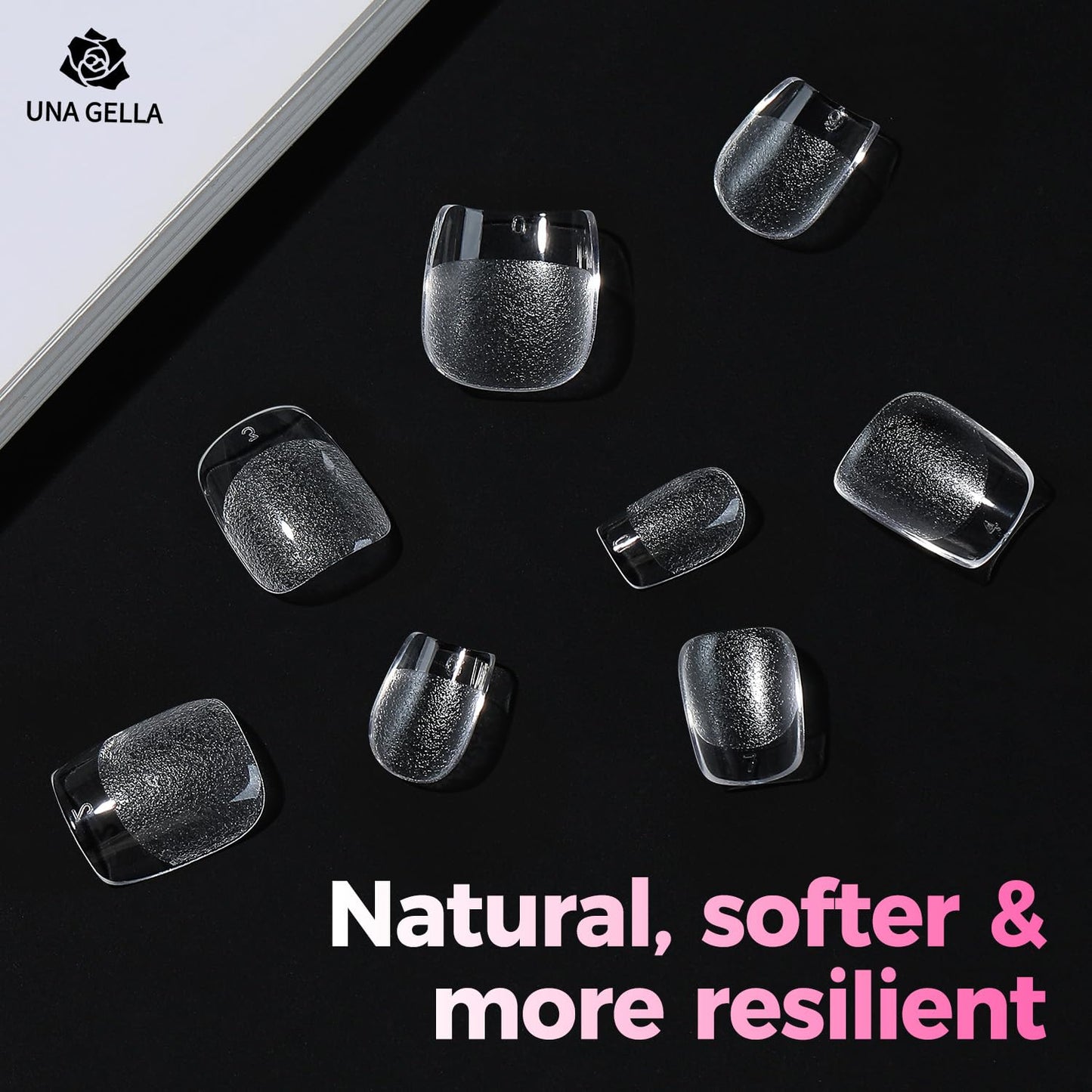 UNA GELLA 312Pcs Extra Short Squoval Nail Tips, Square Pre-Etched Half Matte Soft Gel Nail Tips Square Full Cover, No File Needed Clear Squoval Acrylic False Nails for DIY Nail Art Extension 12 Sizes