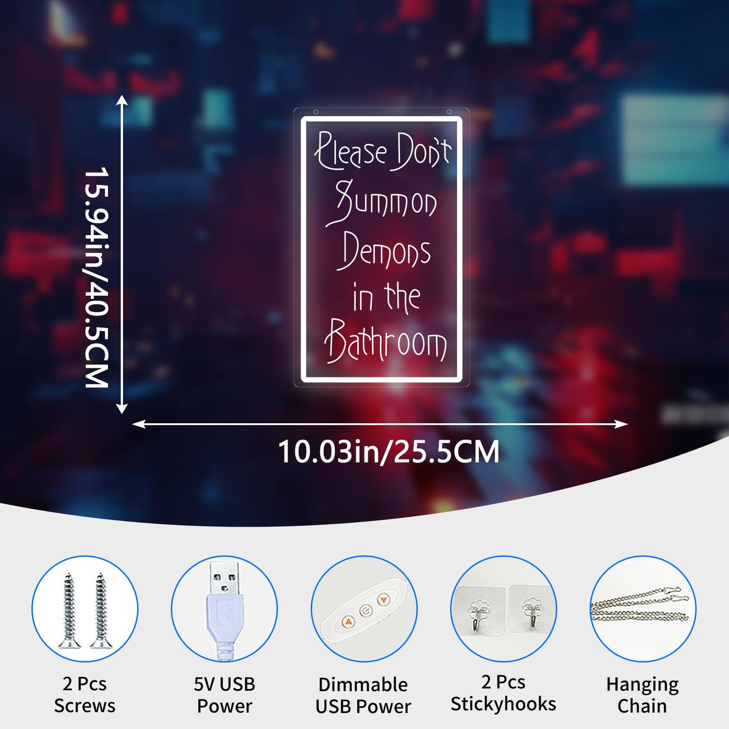 Please Don't Summon Demons in the Bathroom Neon Sign, LED Light Up Wall Sign, USB Powered Decorative Neon Light, Bathroom Bedroom Home Wall Decor, Funny Party Art Decor Gift for Adults Teens