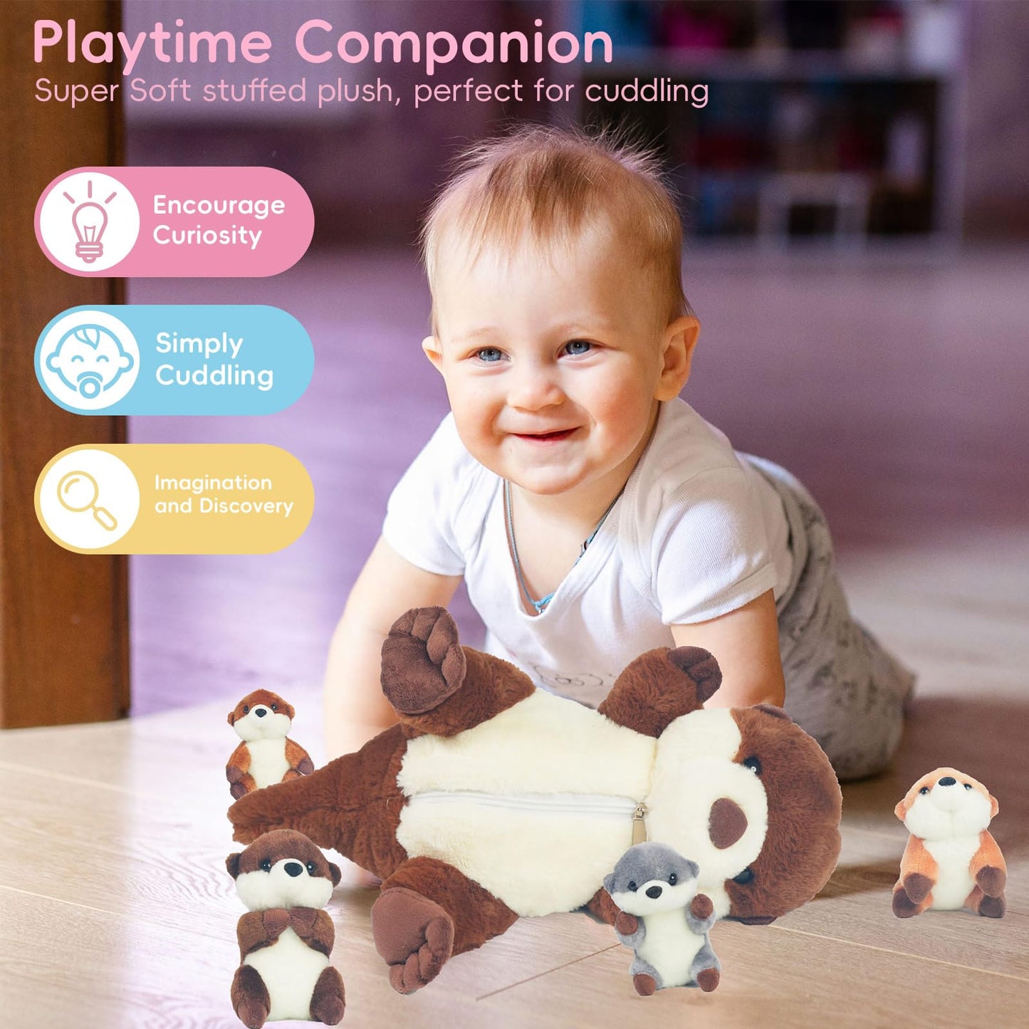 XYHQYB 5 PCS Sea Otter Stuffed Animals, Large Mommy Otter Plush with 4 Babies Stuffed Otters Inside, Soft Cuddly Otter Plushies Pillow Toy Gift for Kids Easter Birthday Christmas Ocean Party