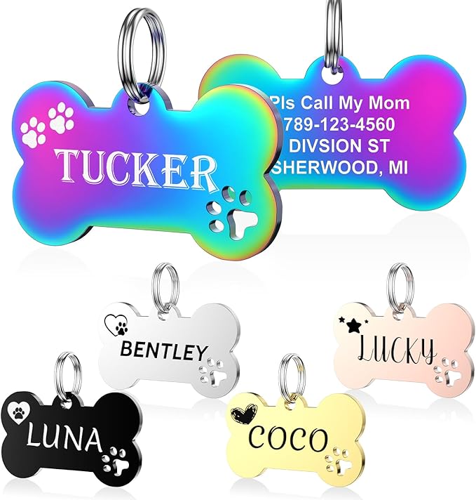 YEHANTI Personalized Dog Tags Engraved for Pets - Stainless Steel Custom Dog Cat Tag with Various Cute and Beautiful Icons, Double Sided Engraved Pet ID Tags Dog Name Tag, Bone
