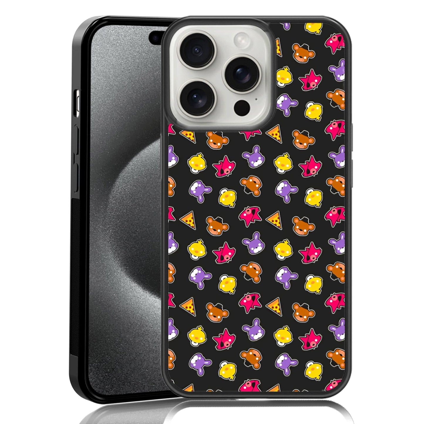MMYAJT Cute Cartoon Bear and Foxy Phone Case Fit for iPhone 15 Pro, TPU Shockproof Protective iPhone Case FNAF Five Nights Phone Cover Gift for Boy Girl Men Women