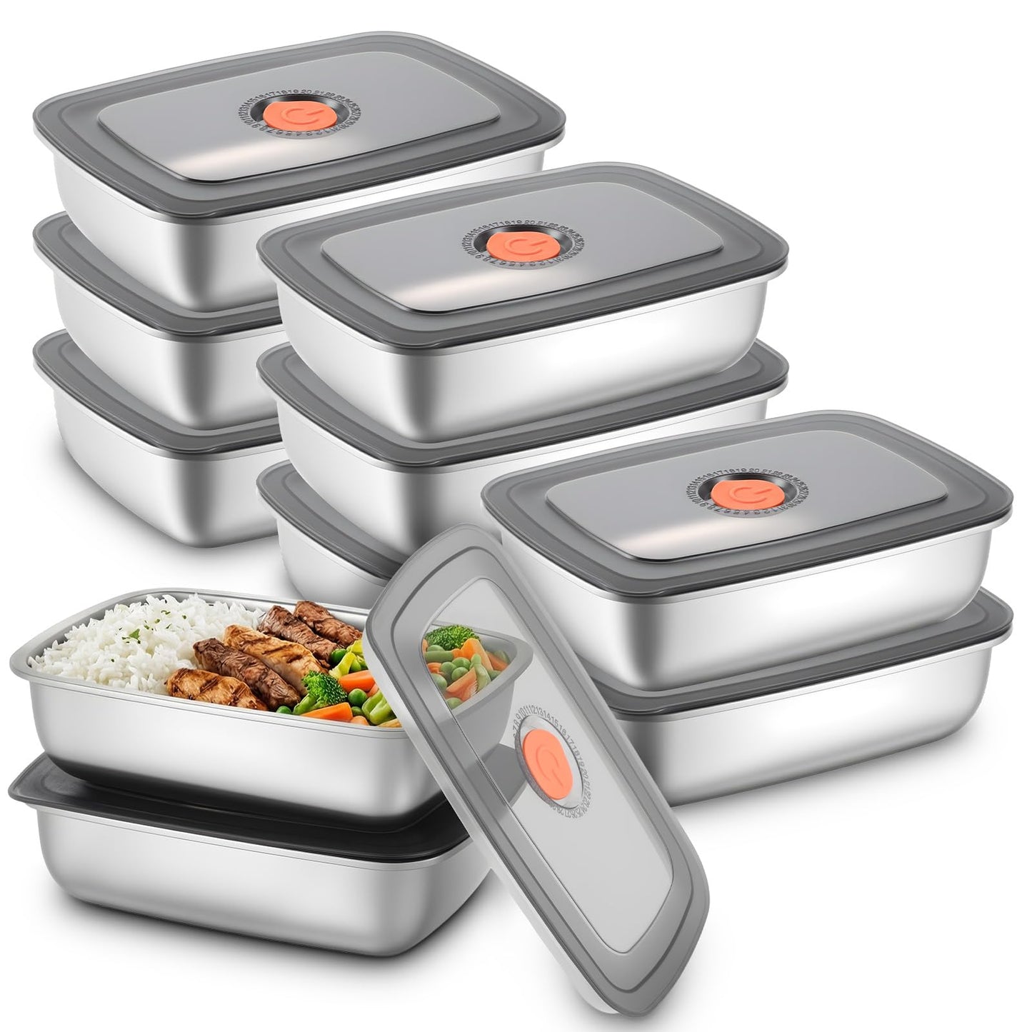 AOZUO 10 Pack 34oz Stainless Steel Food Storage Containers with Airtight Leak-Proof Lids, Reusable Meal Prep Lunch Boxes Freezer Dishwasher Safe Stackable Containers for Snacks Fruits On-the-Go Meals
