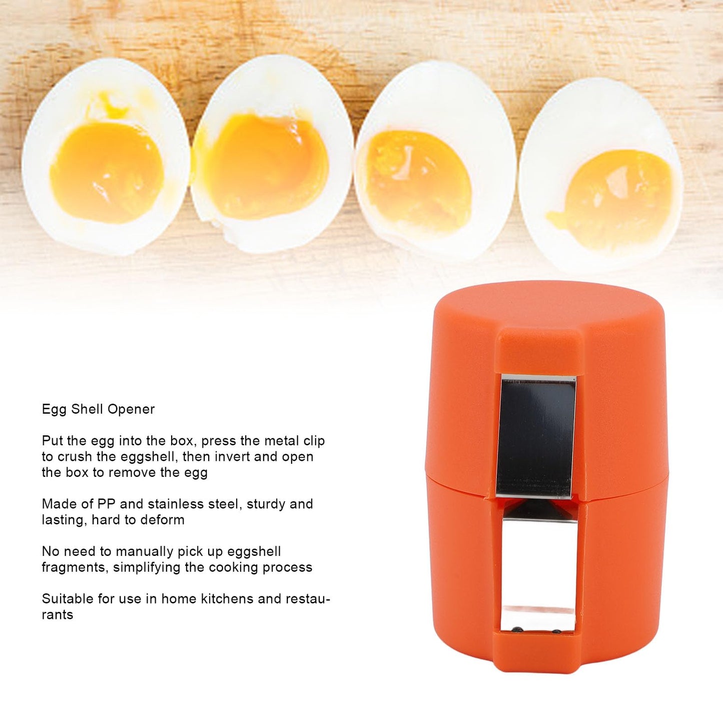 Denash 2025 New Egg Shell Opener,Egg Cracker Tool for Hard Boiled Eggs,Stainless Steel Eggshell Breaker,Handheld Egg Seperator Tool for Kitchen Restaurant (Orange Red)