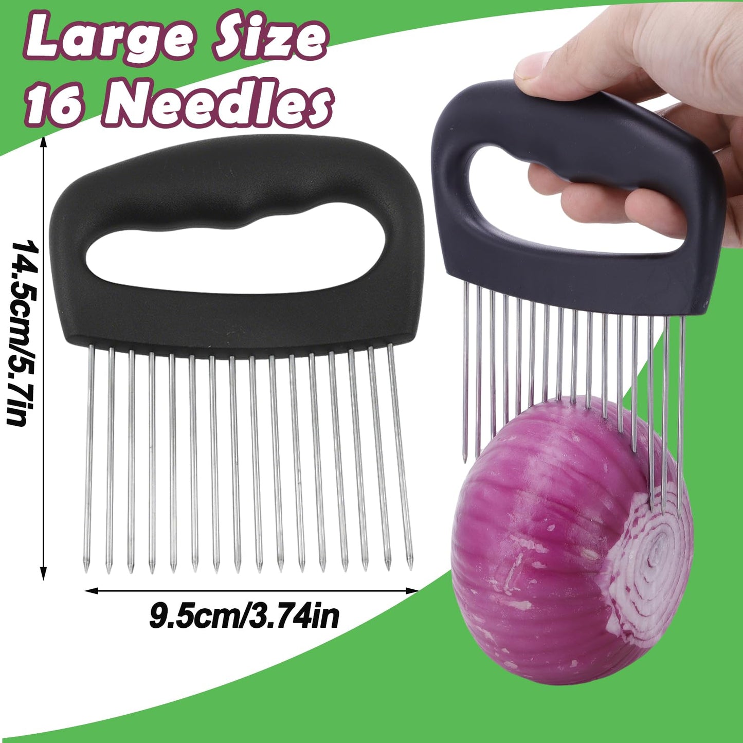 NOVANO Large Onion Slicer & Meat Tenderizer,Kitchen Cooking Tool for Tenderizing, Onion Cutter Vegetable Chopper, Stainless Steel Tomato Slicer with 16 Long Needles, for Potato Lemon