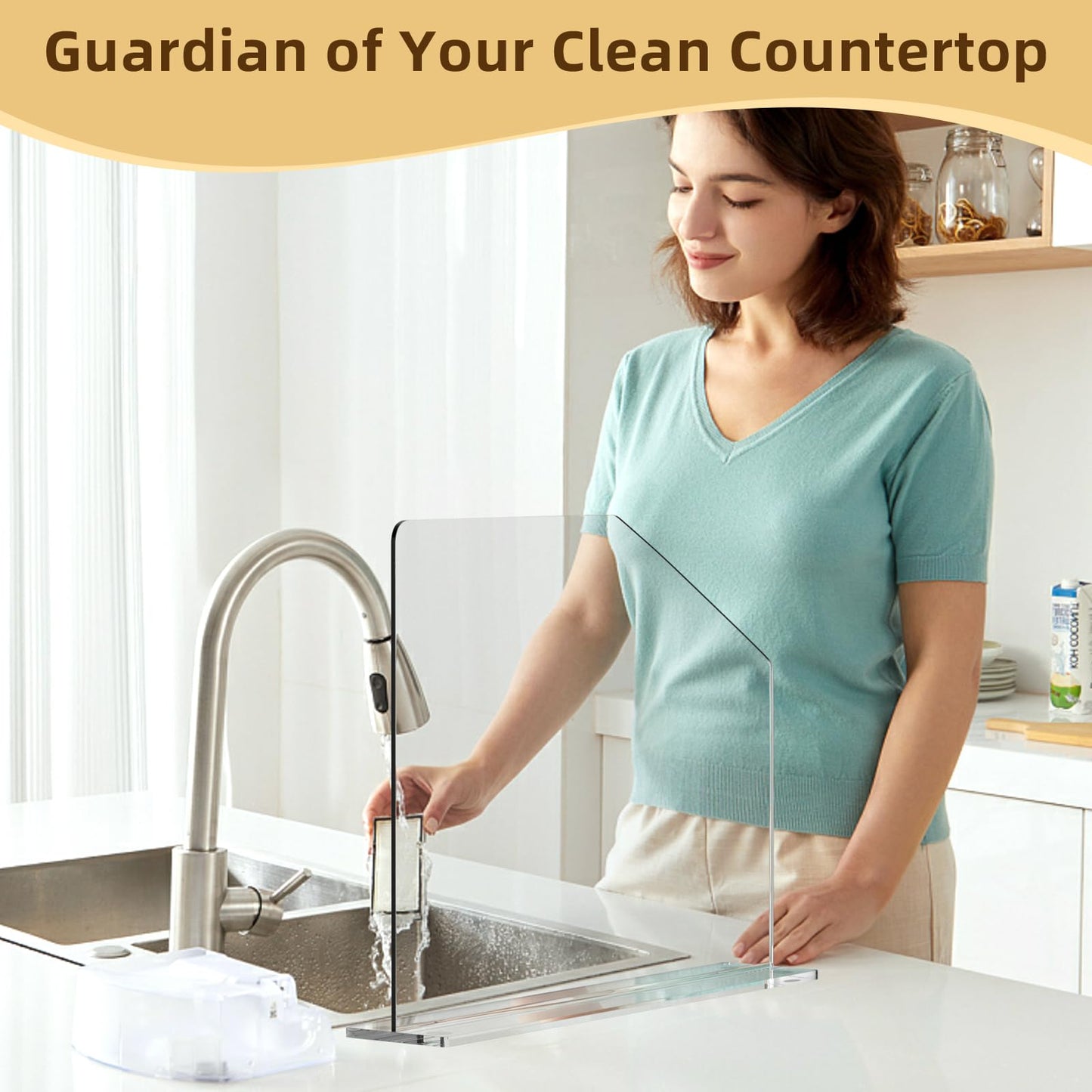 2 Pcs Acrylic Sink Splash Barrier, Clear Splatter Barrier, Freestanding Protective Panel with Cutaway, for Kitchen Hospital Labs Office, 23.6" L x 4.5" W x 18.5" H
