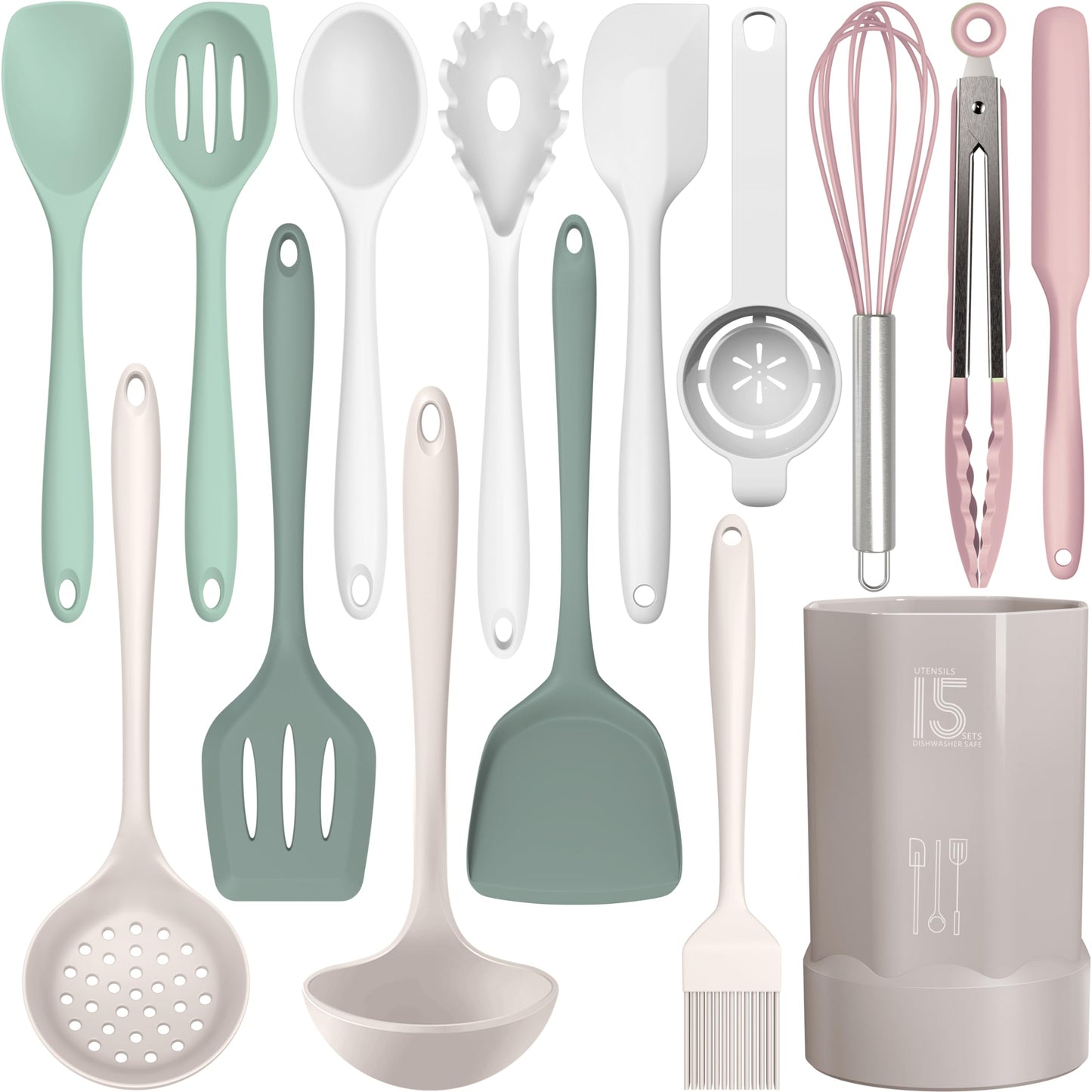 AOTHOD Silicone Cooking Utensils Set - 446°F Heat Resistant Silicone Kitchen Utensils,Spatula,Spoon, Kitchen Utensil Sets Gadgets Tools Set for Nonstick Cookware,Dishwasher Safe BPA FREE (Multicolor)