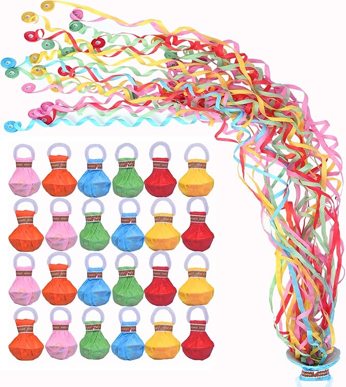 Streamer Poppers 100Pack Colorful, Confetti Streamers No Mess Party Poppers, Hand Thrown Streamers for Weddings Birthdays Events, Quiet Easy Cleanup (Colorful, 100Pack)