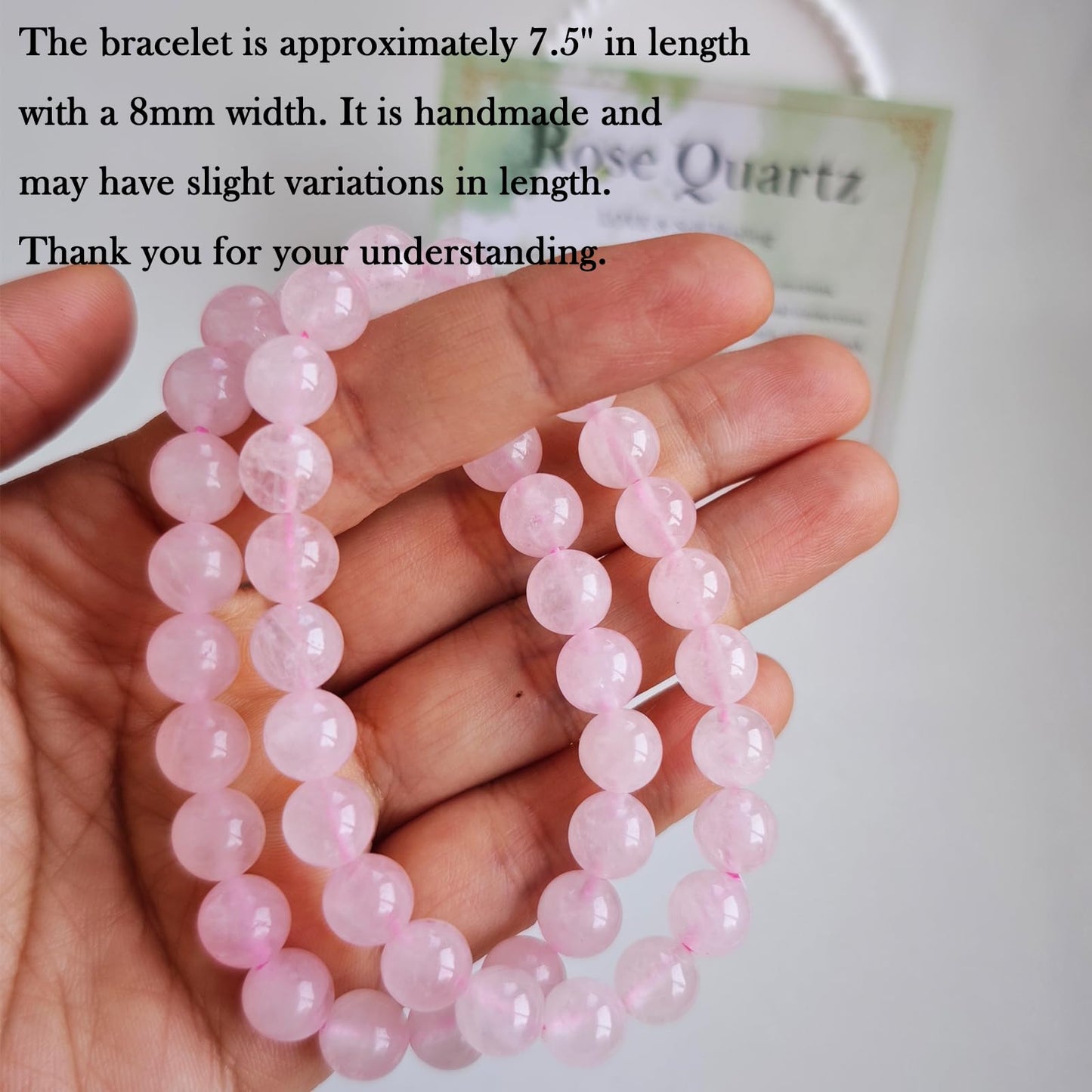 Handmade Natural Gemstone Elastic Bracelet - Healing Crystal Beads Jewelry, Unisex (Rose Quartz, 8mm)