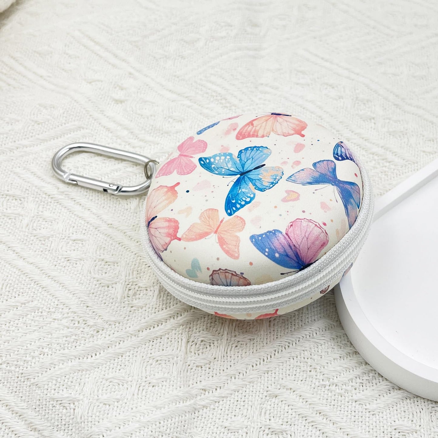 Earbud Case Headphone Organizer Ear Bud Case Portable EVA Carrying Box Storage Bag with Carabiner for AirPods Beats Bose Galaxy Buds 4/3/FE Data Cable Storage (Butterfly)