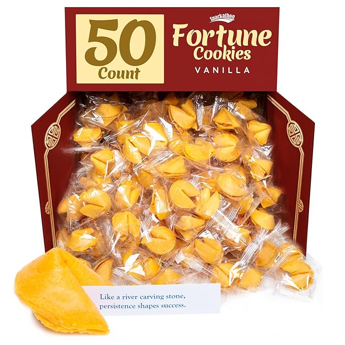 Snackathon Fortune Cookies, Individually Wrapped, Bulk Pack, Premium USA Made (50 Count, Vanilla)