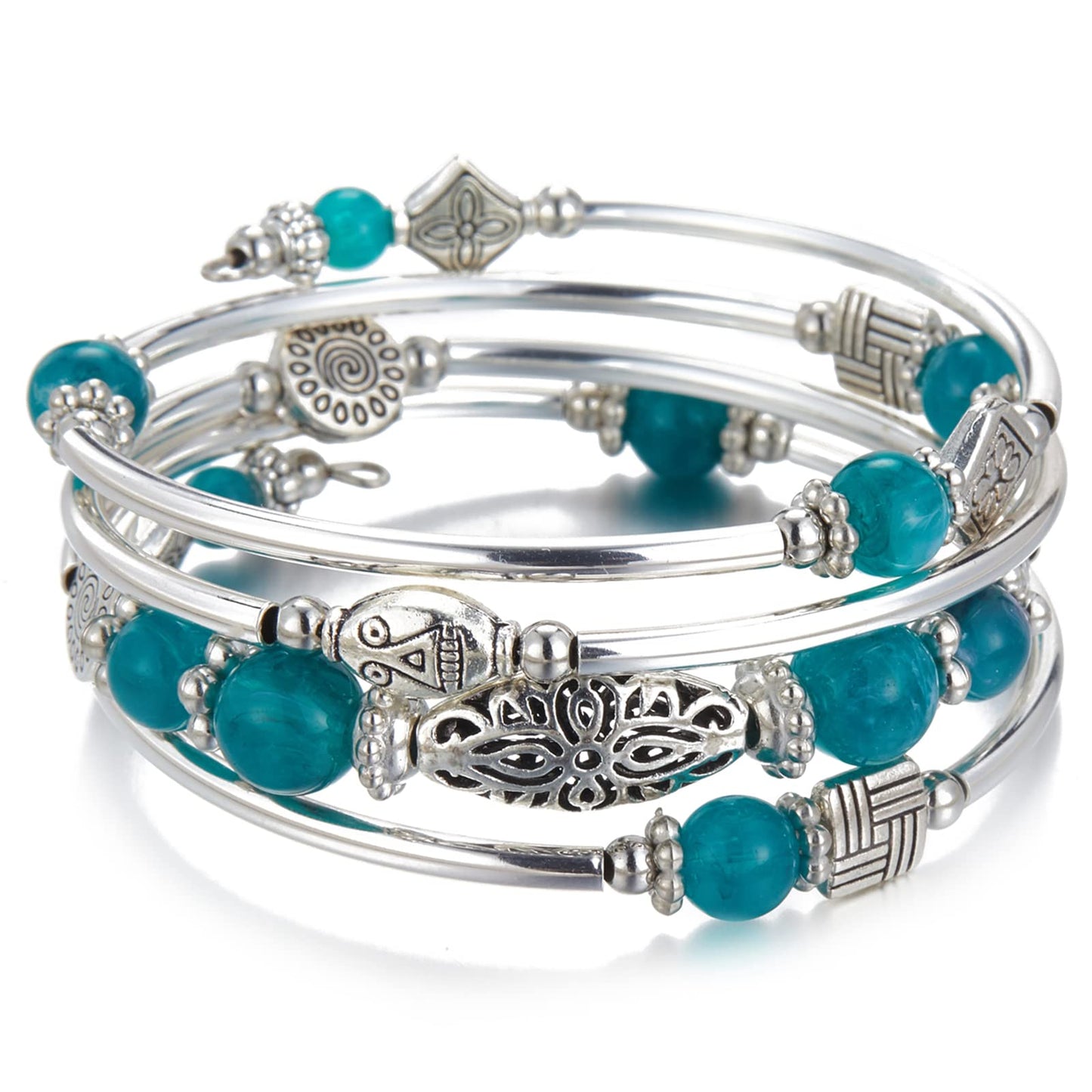 BULINLIN Layered Wrap Bangle Turquoise Bracelet - Bead Bracelet with Natural Agate Stone, Gifts For Women (03-Sea green)
