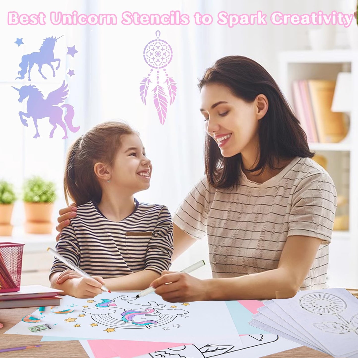 LanMa 18 Pieces Unicorn Drawing Stencils for Girls,Plastic Unicorn Stencils Templates for Painting, DIY Crafts, Art Projects