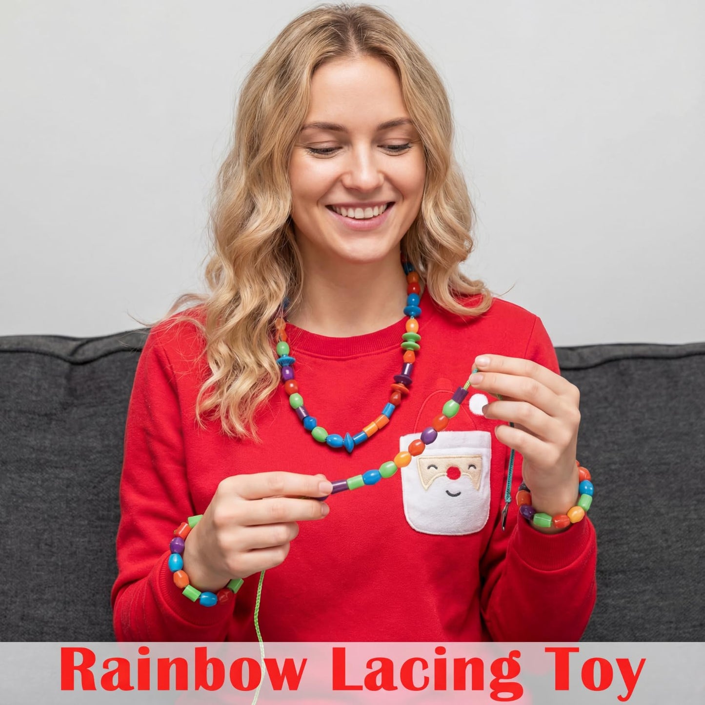 Shappy 324 Pcs Wooden Lacing Beads for Wooden String Beads Threading Toys Montessori Lacing Toys Fine Motor Skills Developmental Educational Plaything Sensory Occupational Therapy Activities Autism OT
