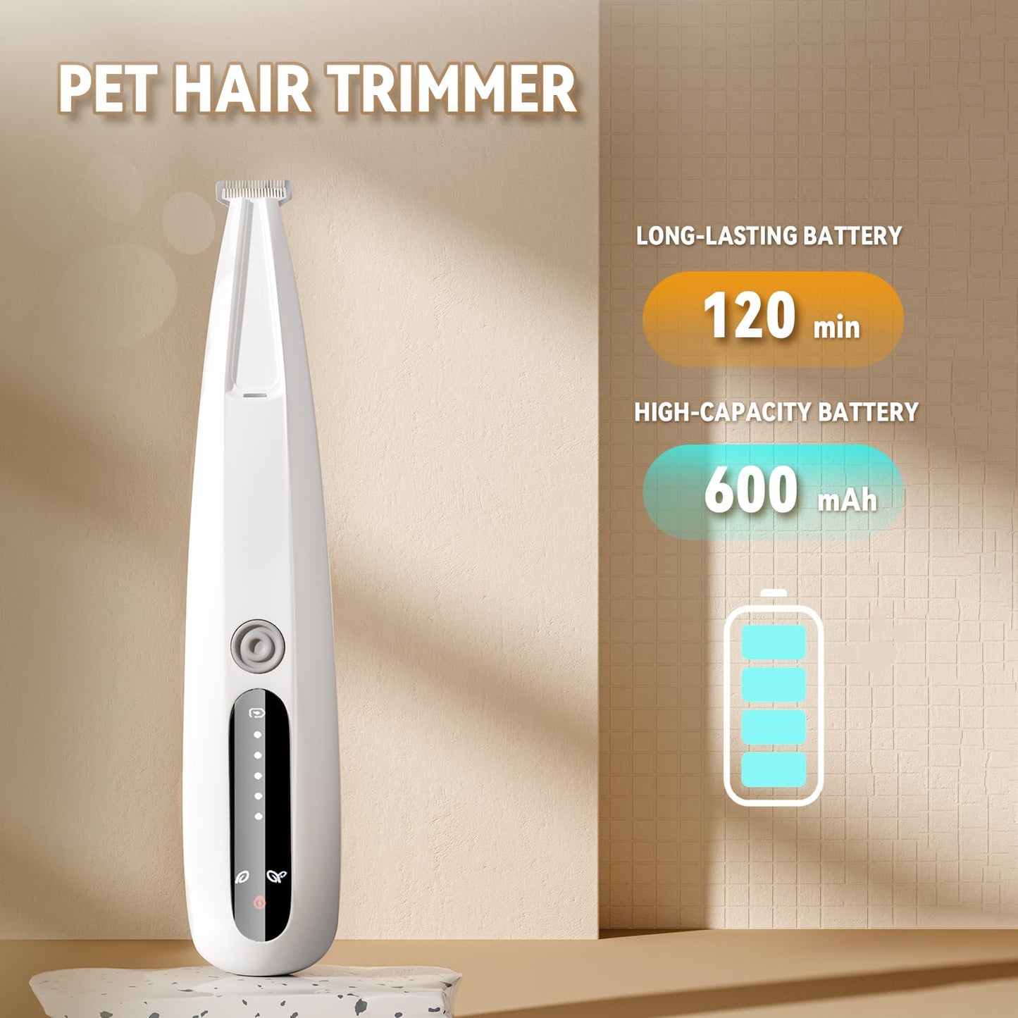 MOONEON 2026 New Pet Precision Trimmer, Dog Paw Trimmer with LED Light, Low Noise, IP68 Waterproof, Dual-Speed Motor, Suit for Trimming Paw, Ear, Face, Butt, Eyebrows, USB Rechageble