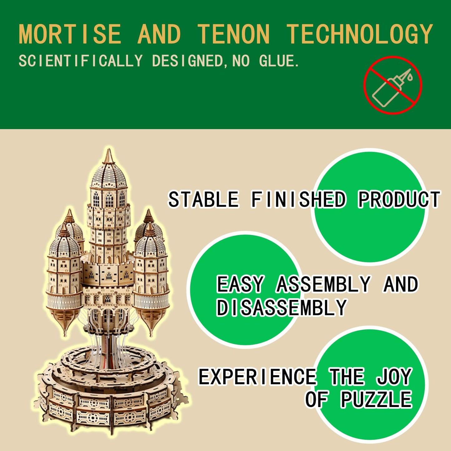 3D Wooden Puzzle for Adults Castle City in the Sky Music Box Puzzle Kit, 521 Pieces LED Light & Rotating Base DIY Mechanical Building Kit for Adults & Teens, Unique Home Decor & Creative Gift Idea