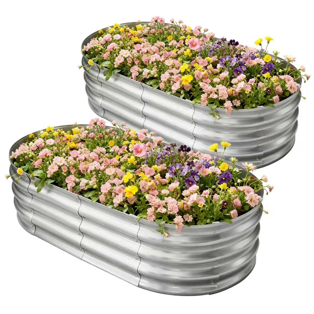 HGD Galvanized Raised Garden Bed Kit, Galvanized Planter Garden Boxes Outdoor, Oval Large Metal Raised Garden Beds for Vegetables & Flower (2 Pack)
