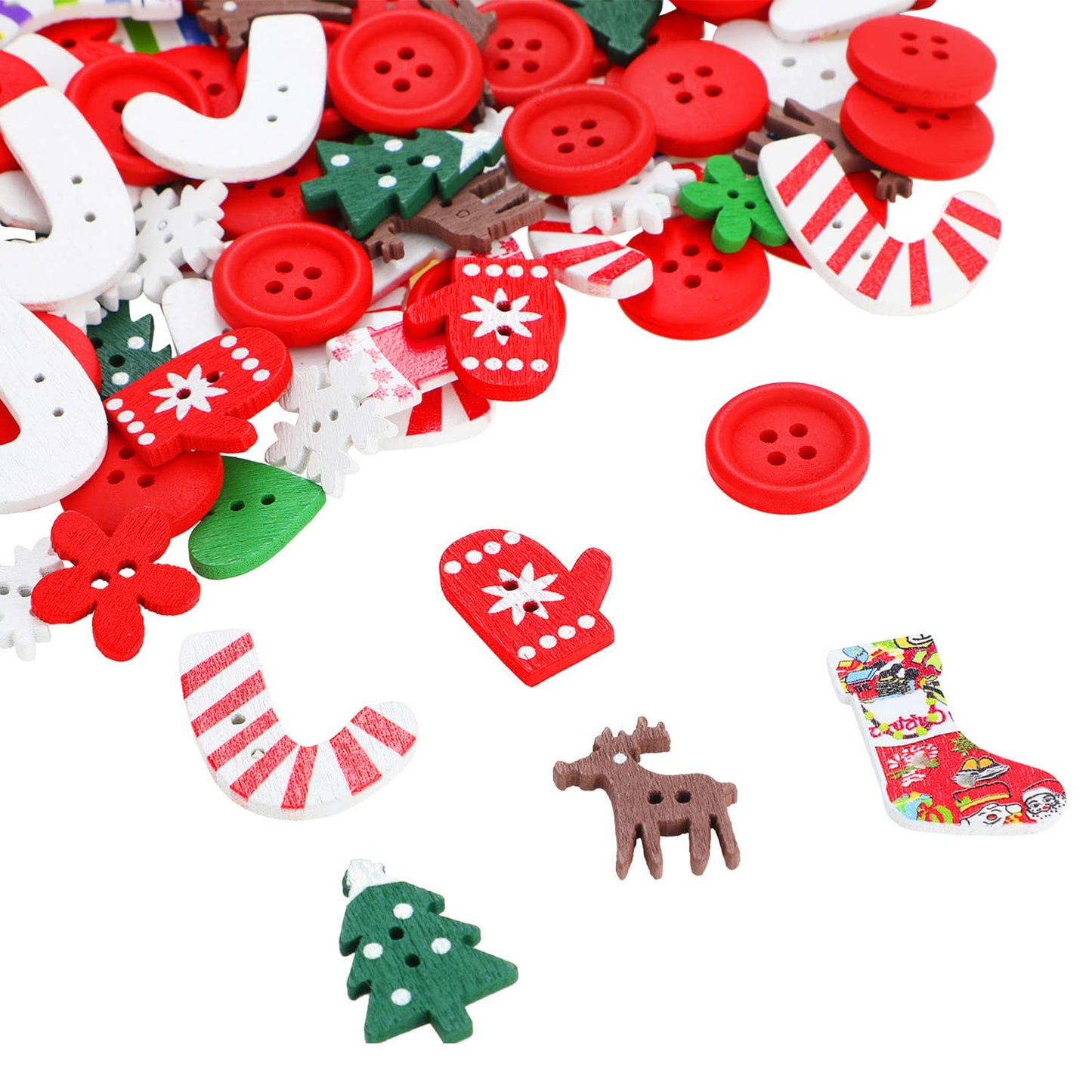 300 Pieces Christmas Wooden Buttons Cute Sewing Buttons Colorful Art Craft Buttons for Handmade Project, Mixed Sizes and Styles