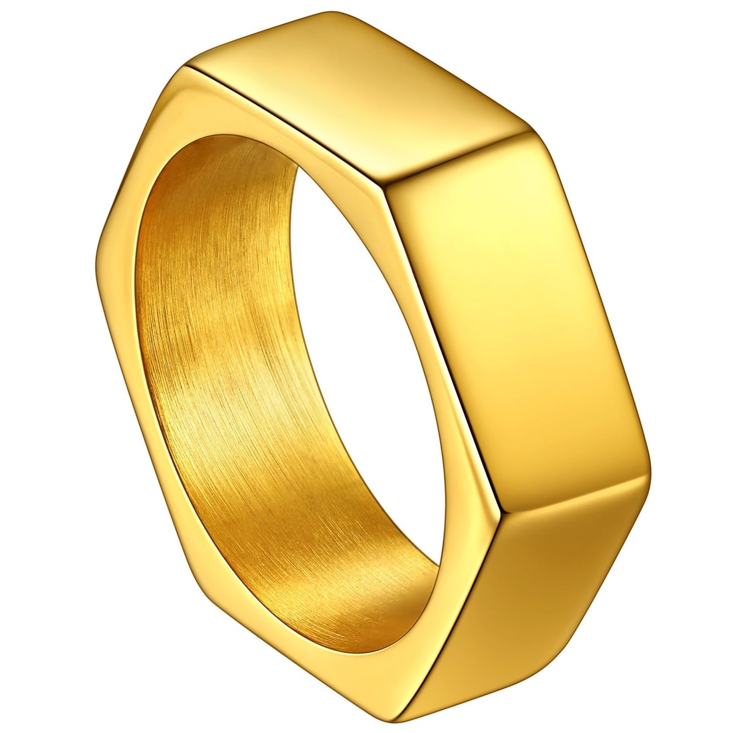 ChainsHouse Gold Hexagon Geometric Ring for Men Women, Cool Punk Hip Hop Biker Band Rings(Size 13)