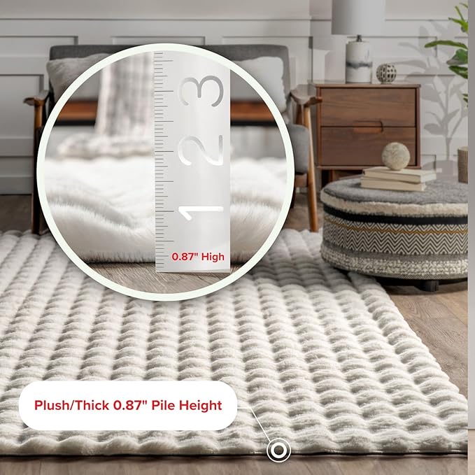 Nuloom Jeni Off-White, 5' x 7'6" Oval, Solid Faux Rabbit, Fluffy and Cozy, High Traffic, Stain Resistant, Easy Clean, Durable Washable Area Rug for Bedroom, Living Room, Dining, Den, Foyer, Entryway