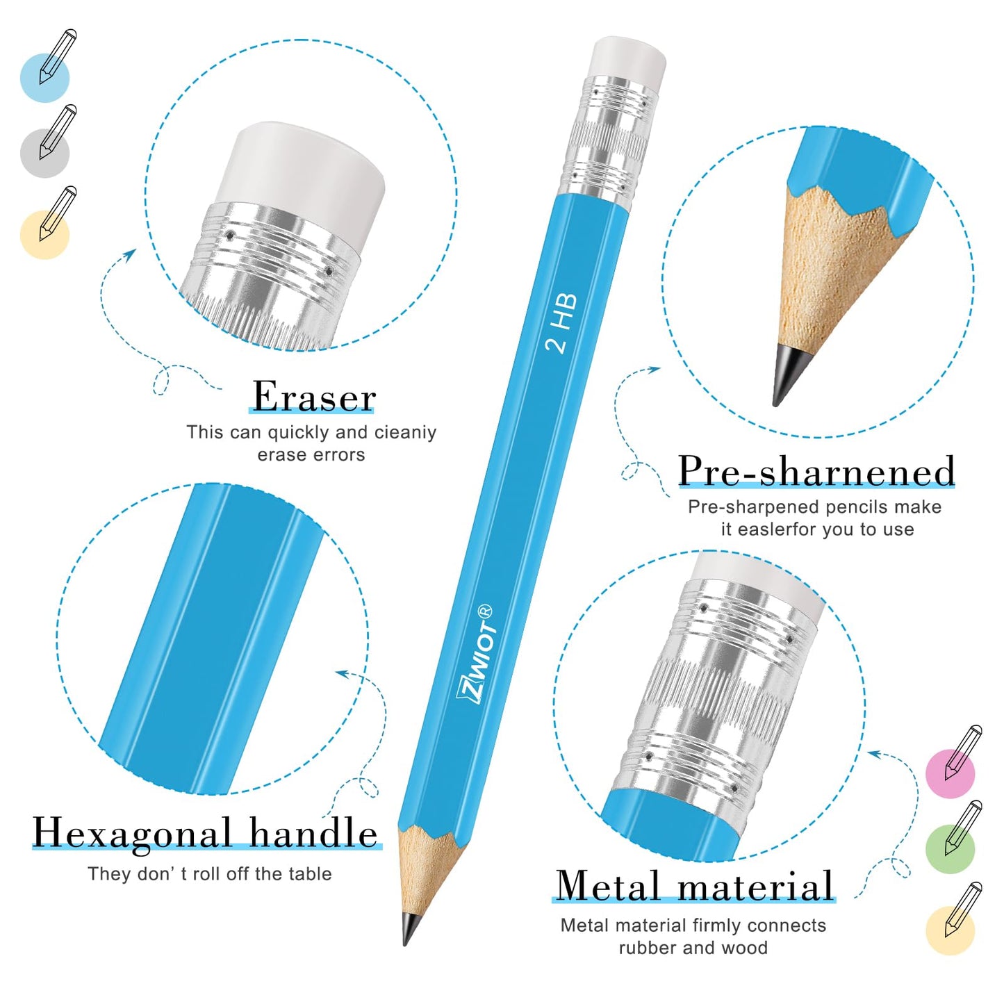 ZWlOT Golf Pencils with Eraser, #2 HB Half,4" Mini,Pre-Sharpened,120/200/320 Count Pencils Wood Cased Short for Classroom, Office, School, Wedding and Party Game