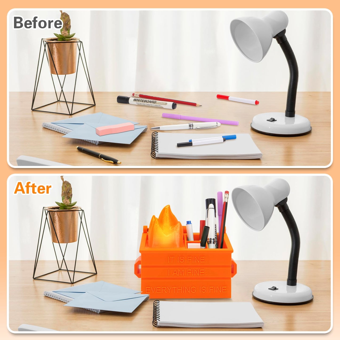 Dalycro Dumpster Fire Pencil Holder Fun Desk Accessories with Removable Flame Light Touch Dimming Mode & USB Charging Port Perfect Pen Holder for Desk, Funny Gift for Coworkers