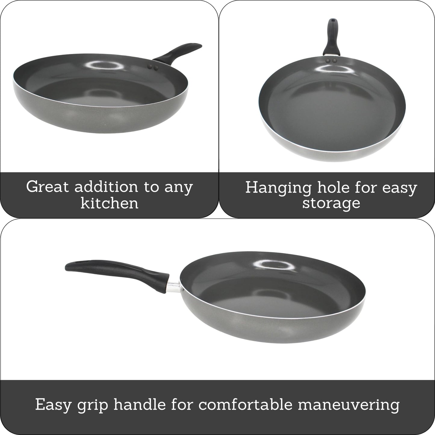 IMUSA 12-Inch Ceramic Nonstick Frying Pan – Large Gray Aluminum Skillet with Cool-Touch Handle, Ideal for Sautéing, Stir-Frying & Searing– Healthy Non-Stick Cookware for Home Kitchen