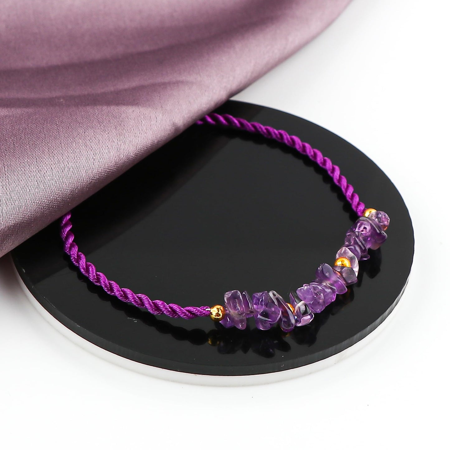 GEMSYMPHONY Amethyst Gemstone Chips Rope Bracelet – Adjustable Handmade Crystal Chip Bead Bracelet for Women & Men, Natural Stone Healing Jewelry, Boho Style, Unisex Spiritual Gift (Amethyst)